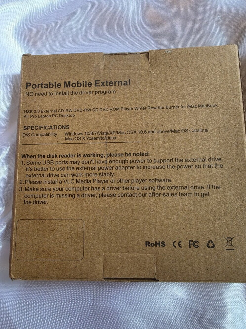 Portable Mobile External USB 3.0 DVD-ROM Drive - Brown Kraft